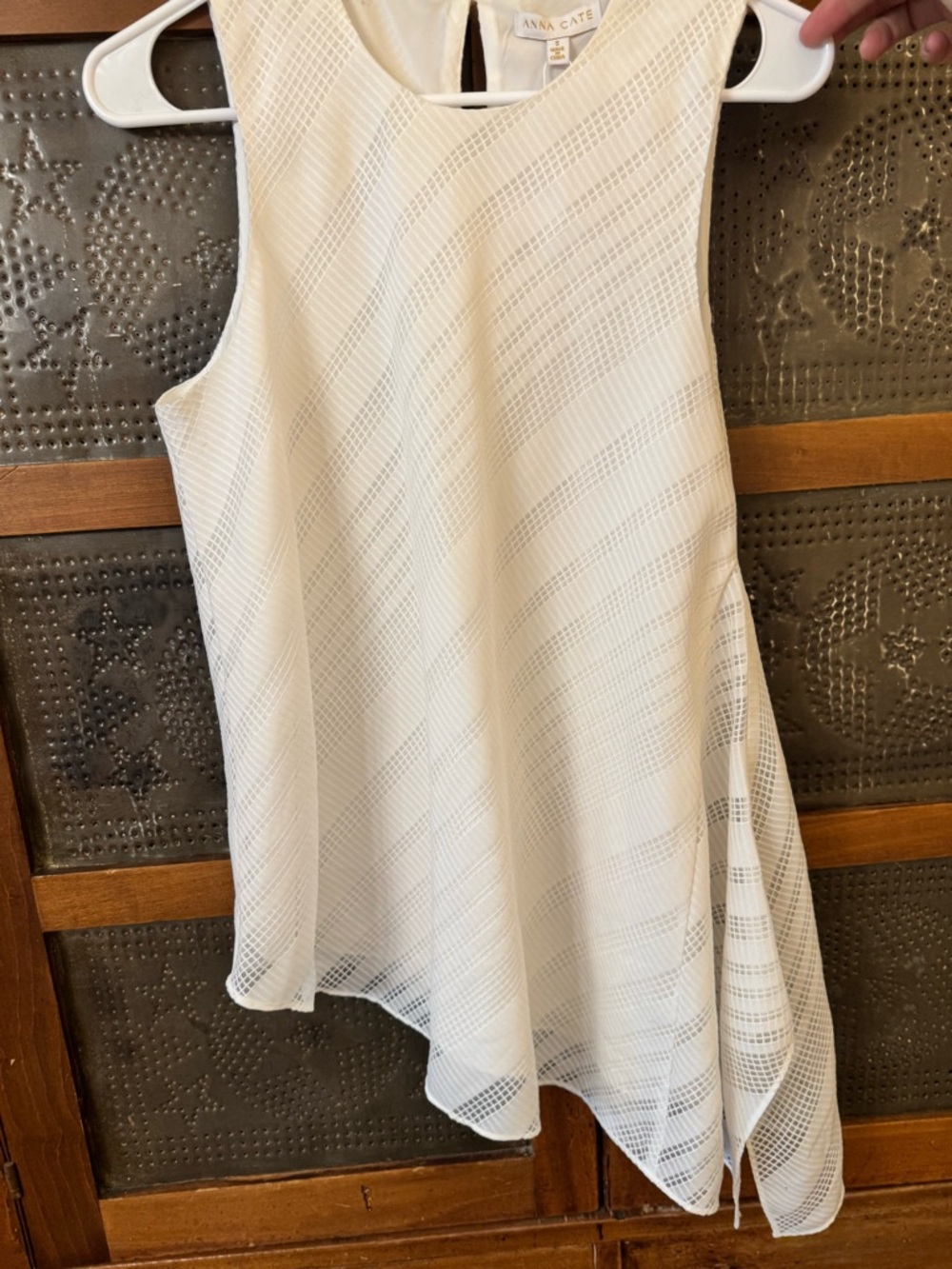 Anna Cate Sleeveless Shirt w/ Asymmetrical Mesh Overlay NWT small